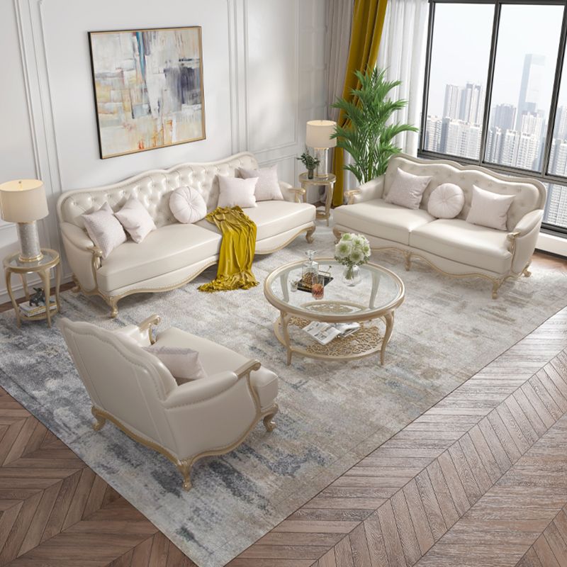 Traditional Genuine Leather Sectional Tufted Back Sloped Arm Sectional