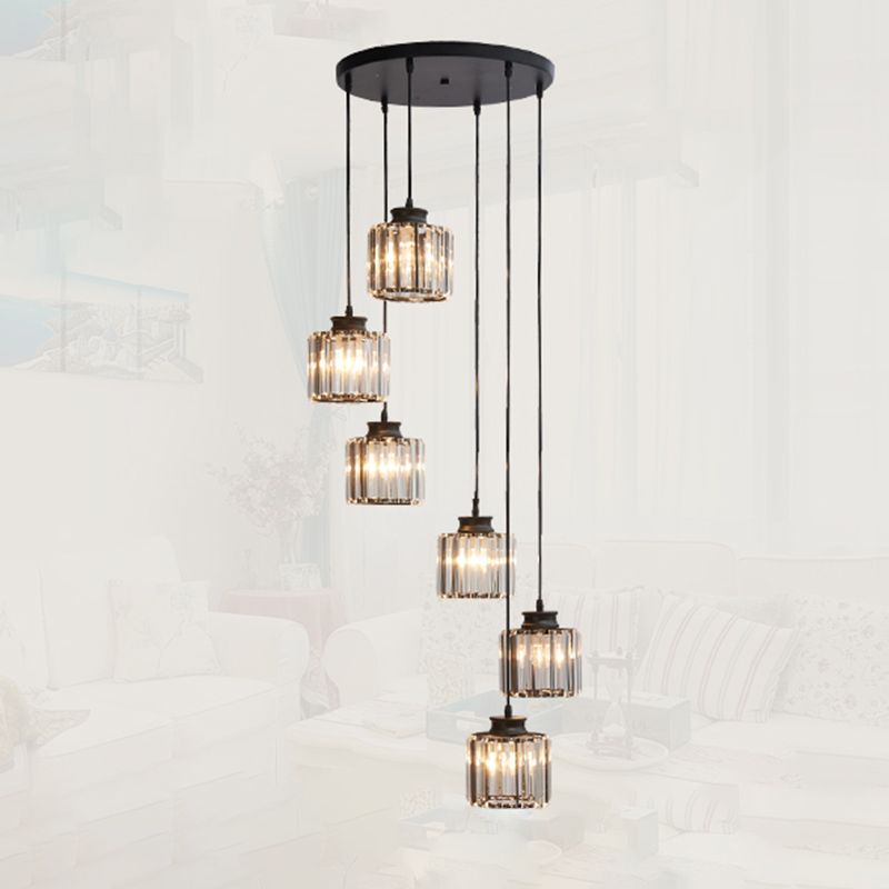 Cilinderhangende verlichtingsarmaturen moderne eenvoudige kristallen plafond hanger voor trappenhuis