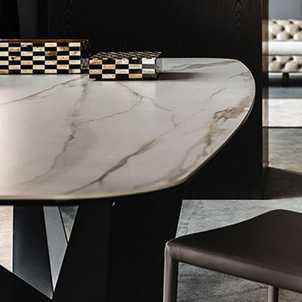Industrial Sintered Stone Table for Restaurant Rectangle Dining Table with Black Pedestal