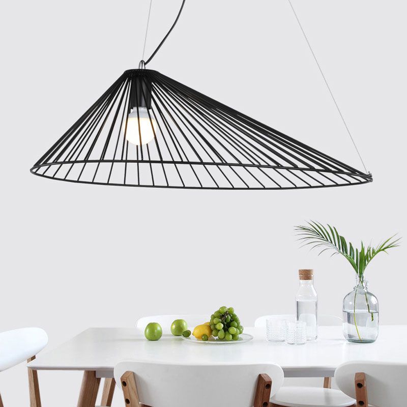 Wire Caged Drop Ceiling Light 1 Bulb Modern Simple Hanging Pendant in Black for Dining Room