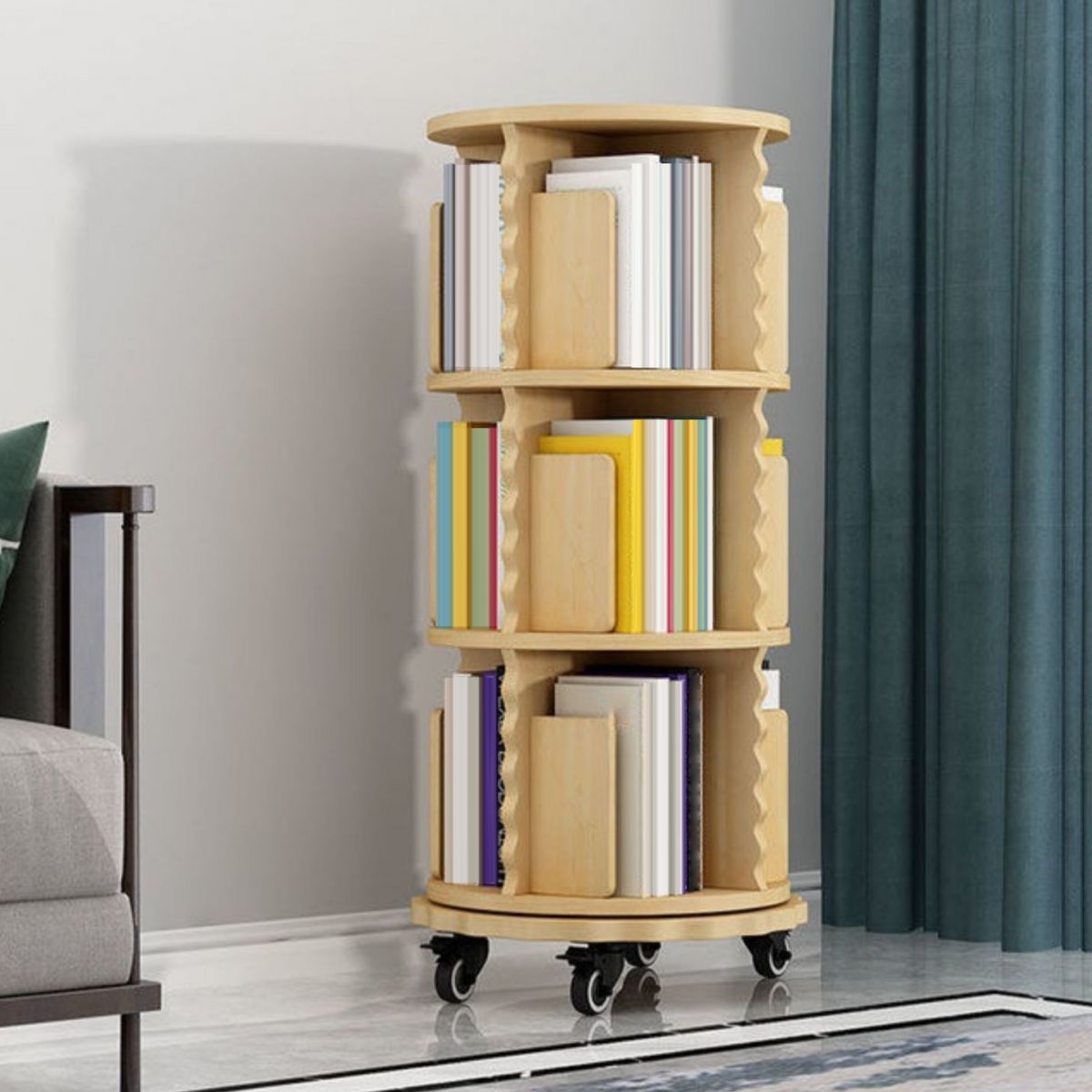Modern Solid Wood Bookcase, Log, Cylinder Bookshelf for Any Room, 21.5" W