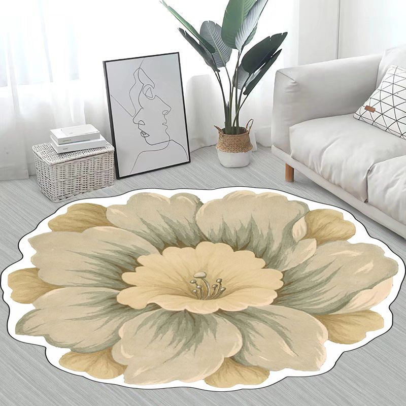 Yellow Flower Carpet Polyester Casual Carpet Washable Rug for Living Room