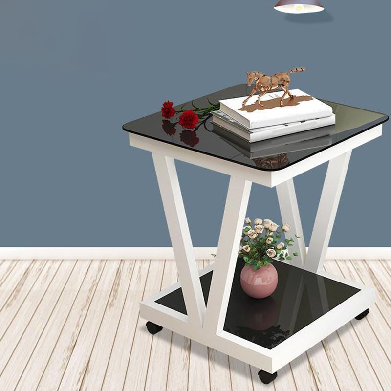 Modern Metal and Glass End Table Square Trestle End Table for Living Room