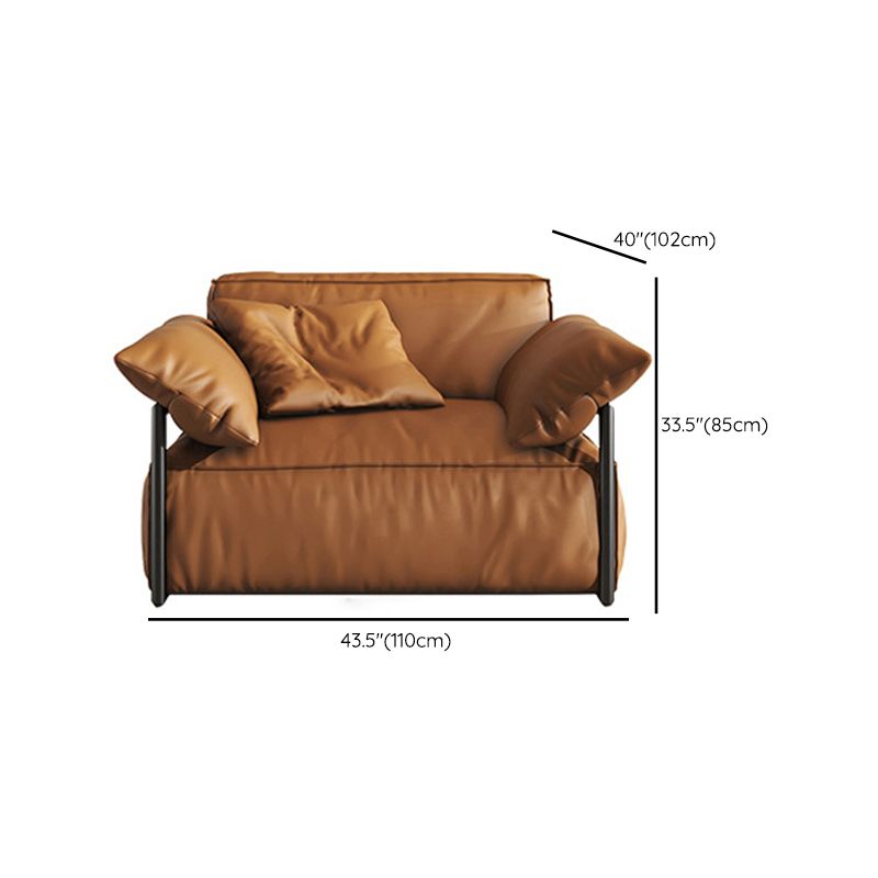 Contemporary Genuine Leather Living Room Pillow Top Arm Cushions Sofa