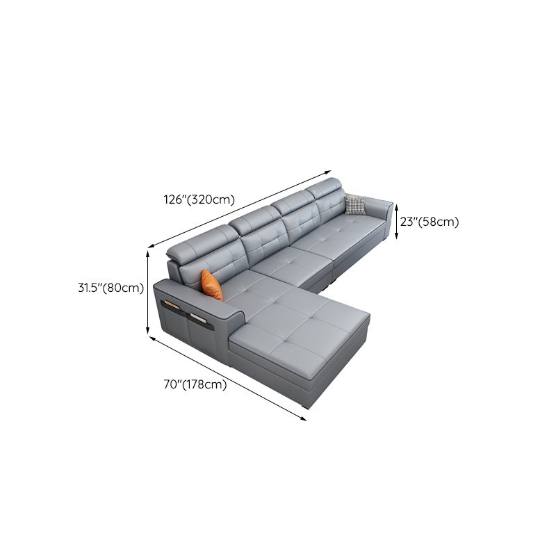 Contemporary Stain-resistant Sectional L-shape Sqaure Arm Sectional in Grey