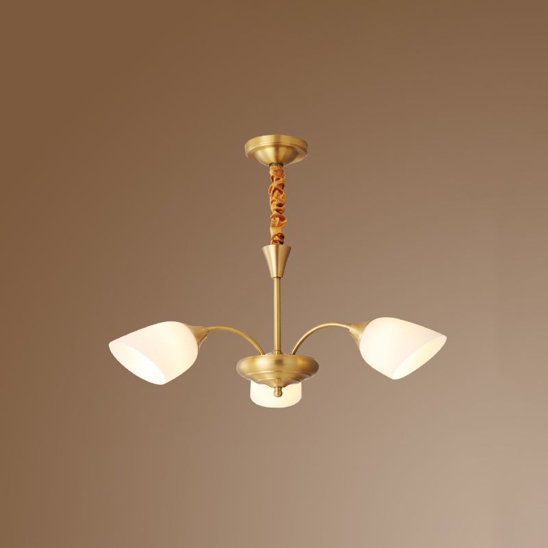 Bell Chandelier Lighting Fixtures American Style Multi-Head Suspension Light with White Glass Shade