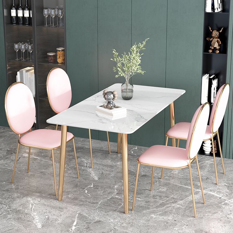 Glam Iron Dining Table Set 1/2/5 Pieces Dinette Set with Rectangle Sintered Stone Top