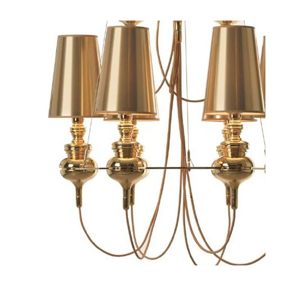 Cone Chandelier Light Fixture Modernism Fabric 6 Lights Hanging Ceiling Light in Black/White/Gold