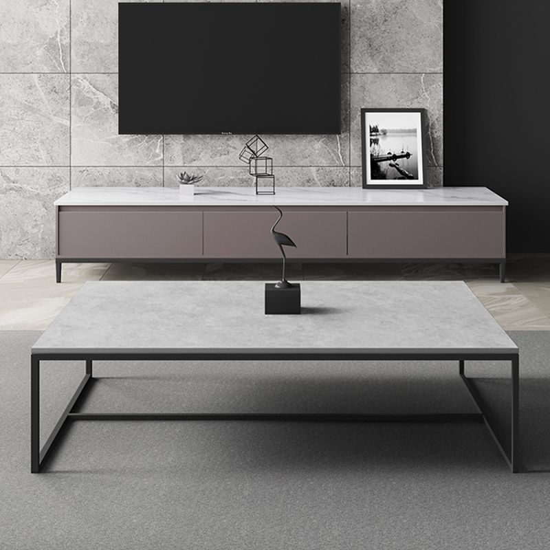 Glam 16.5" H Rectangle Slate Coffee Table Iron Trestle Cocktail Table