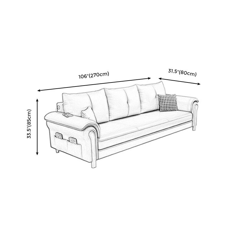 Leather Sofa with Bolster Pillows Single Cushion Seat Square Arm Sofa for Living Room