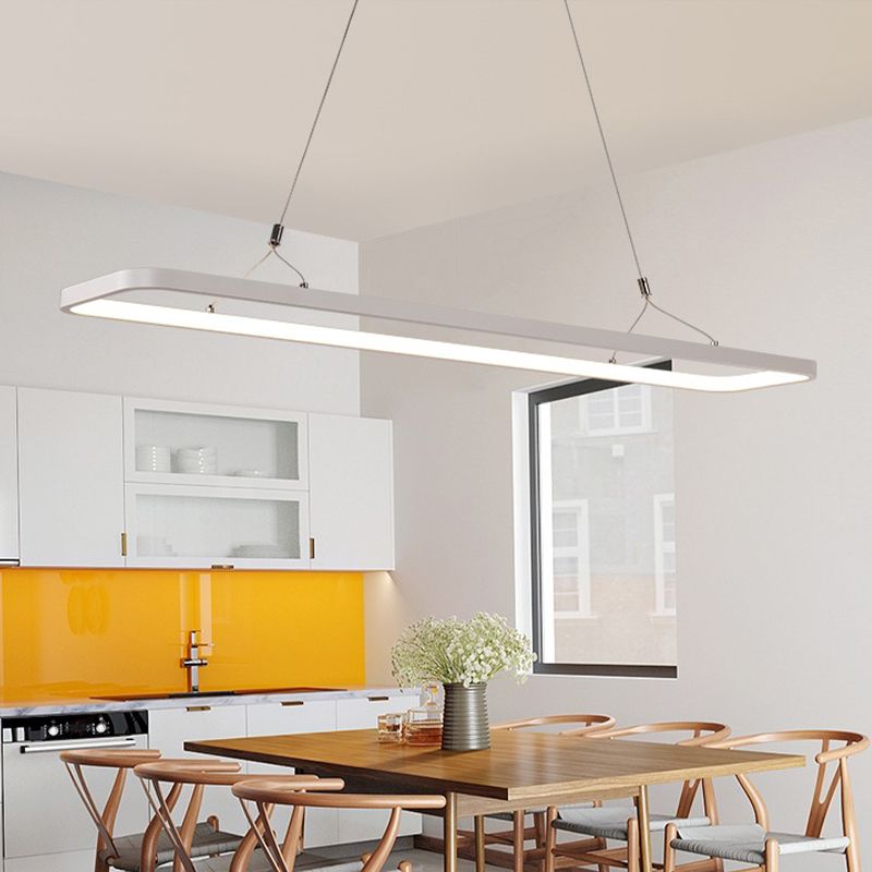 23.5"/39"/47" L Dining Room LED Pendant Light Minimalistic White Island Lamp with Rectangle Acrylic Shade, Warm/White Light