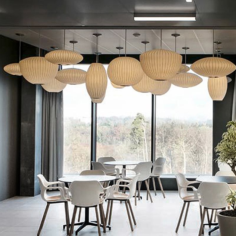 1-Light Fabric Hanging Ceiling Lights Modern Style White Ceiling Pendant Lighting