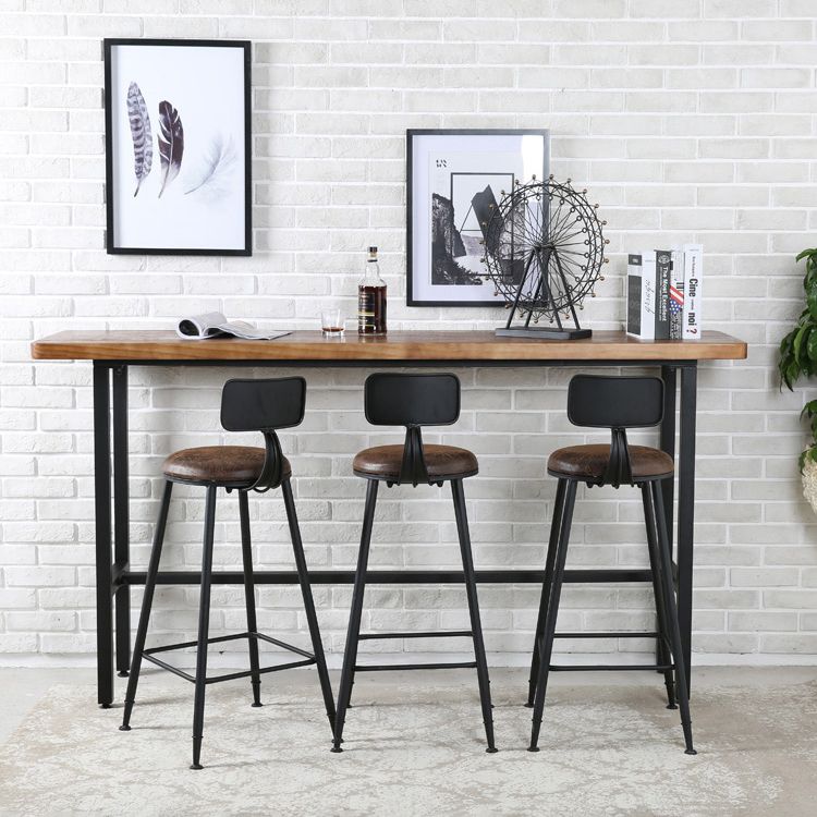 Indoor Rectangle Counter Height Table Trestle Solid Wood Natural Counter Table