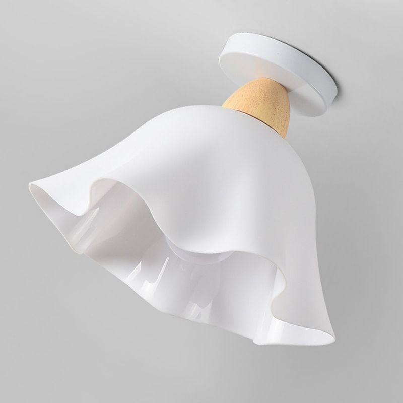 Nordic Flush Mount Flower Ceiling Light Fixture with Wood and Acrylic for Hallway