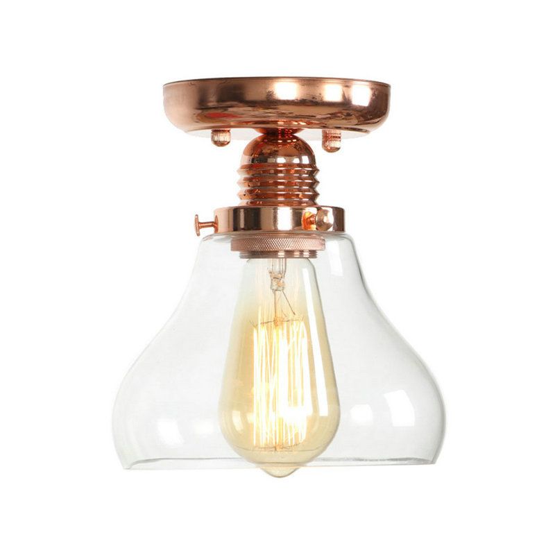 Cuivre 1 Light Ceiling Lighting Industrial Clear Glass Globe / Pear / Bowl Shade Semi Flush Light