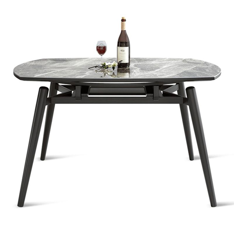 Modern Style Sintered Stone Dining Table Gray Round Drop-Leaf Table with 4 Legs