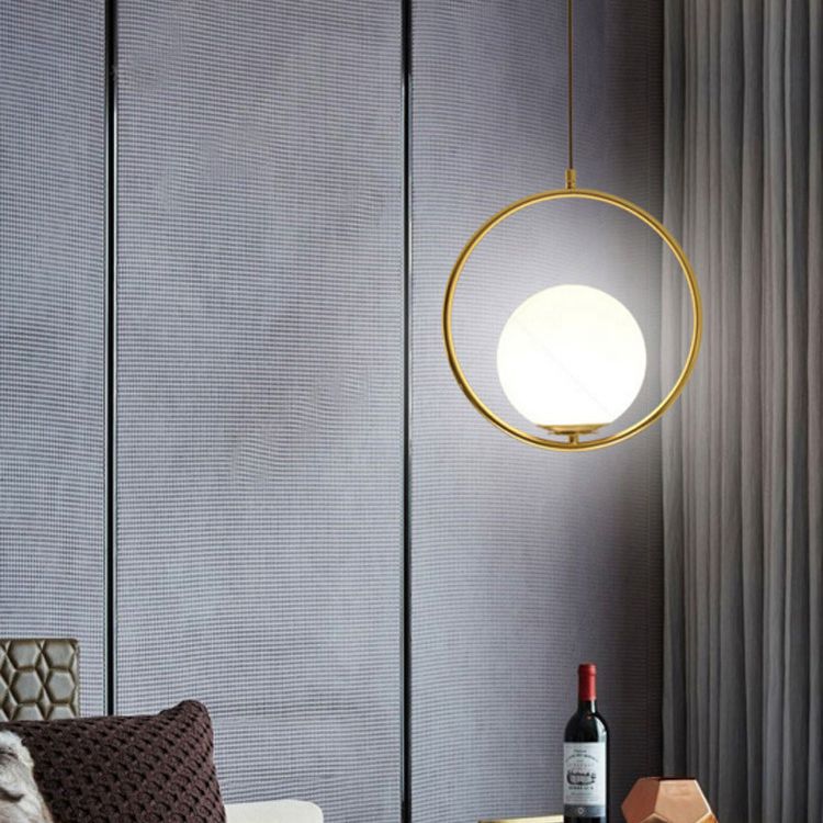 Anello metallico a pendente a sospensione a sospensione a sospensione Bianco di illuminazione a tonalità in vetro bianco con filo regolabile da 47 "