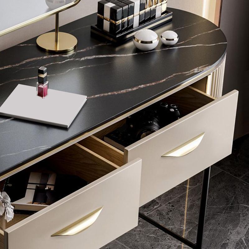 2 Storage Drawers Vanity Table Modern Stone Dressing Table with Mirror and Stool