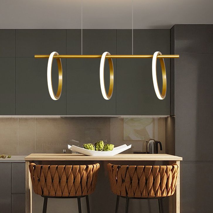 Modern Minimalism Linear Island Pendant Lighting LED Metal Ring Island Ceiling Light for Living Room