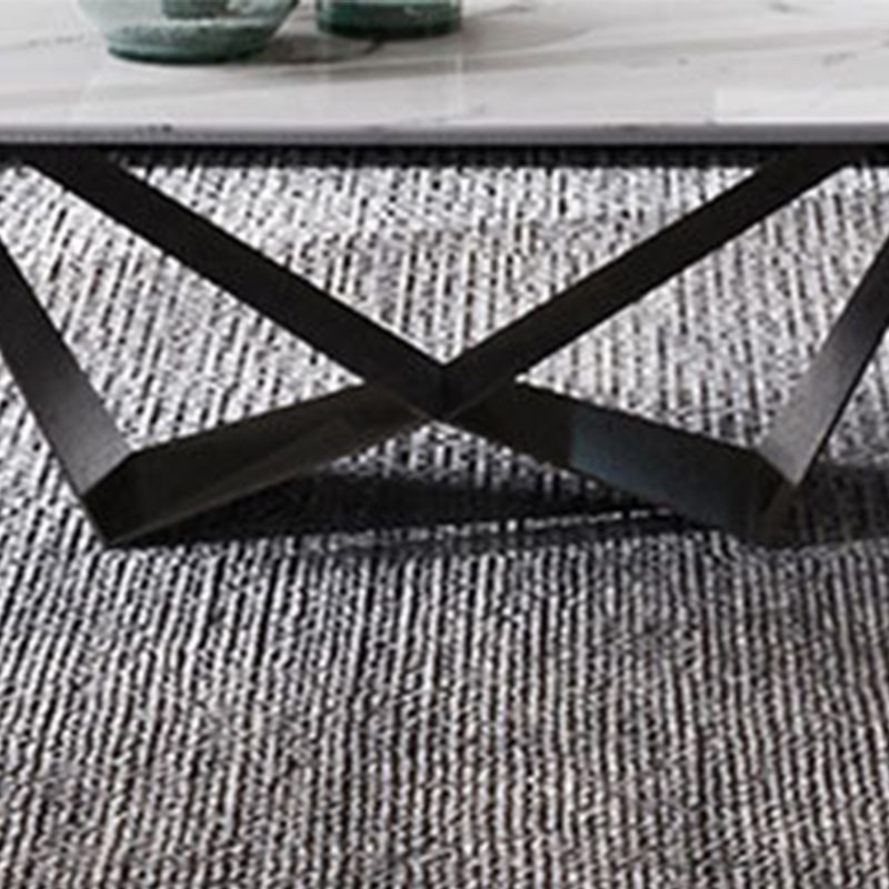 Glam Rectangle White Coffee Table with Marble Top and Steel Base