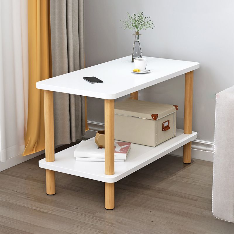 Wooden Side Table Double Tier Modernistic Style Geometric for Living Room