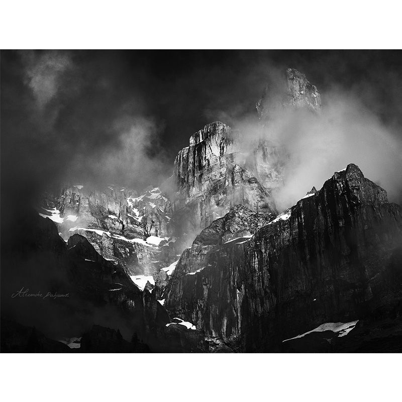 Misty Snow Mountain Wall Mural for Living Room Scenery Wall Art, Custom Size Available
