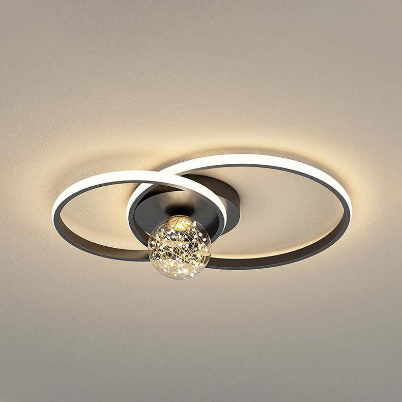Multi-Lights Round Shade Modern Style Flush Mount Ceiling Light Fixture in Black