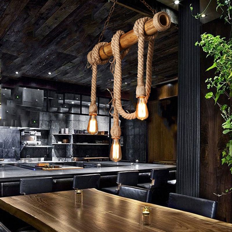 Bare Bulb Hanging Island Lights Rope Retro Industrial Style Pendant Lighting Fixtures for Restaurant