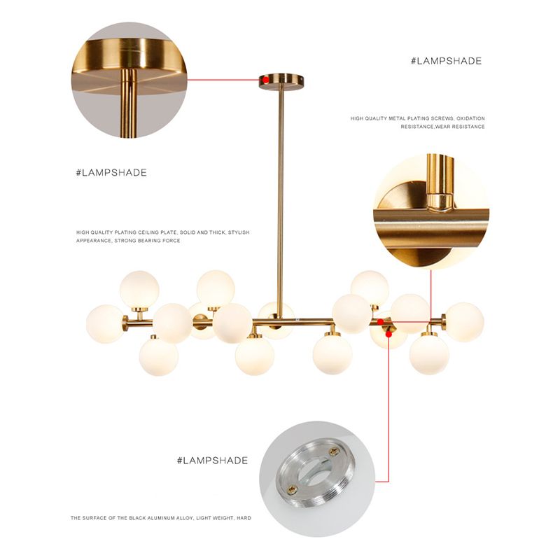Opal Glass Bubbles Island Lighting Minimalistic Gold Suspension Lamp for Dining Room
