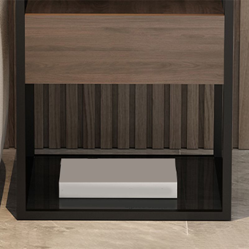 Square Glass/Stone Top End Table 21.26" Tall 1-Drawer Side Table with Storage Shelf