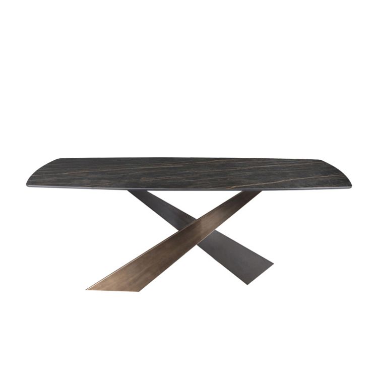 Traditional Luxury Dining Table Stone and Metal Pedestal Casual Dining Table