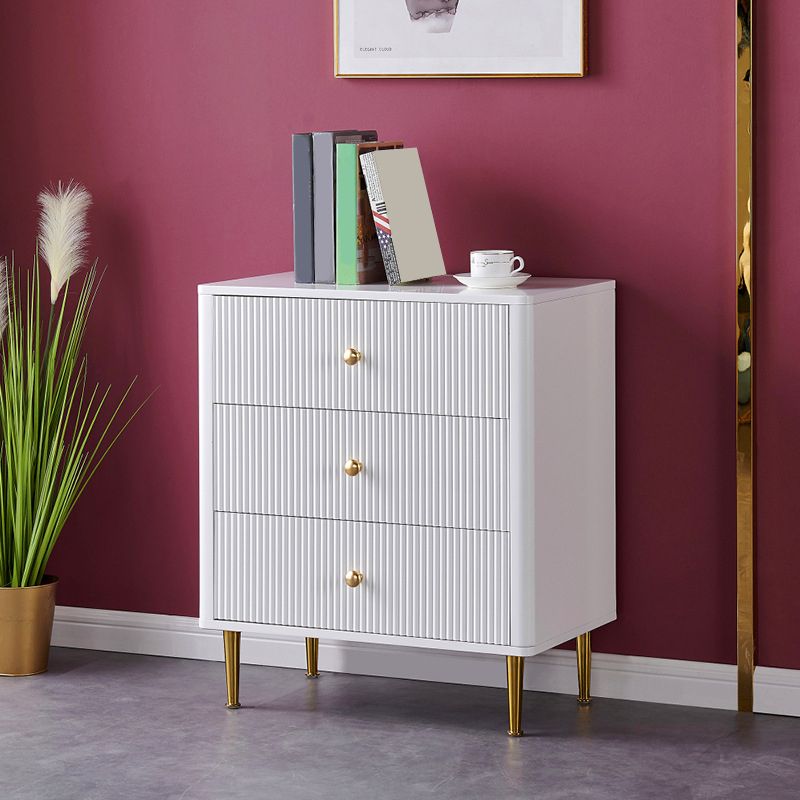 Contemporary Glam Chest Vertical White Storage Chest with Metal Feet