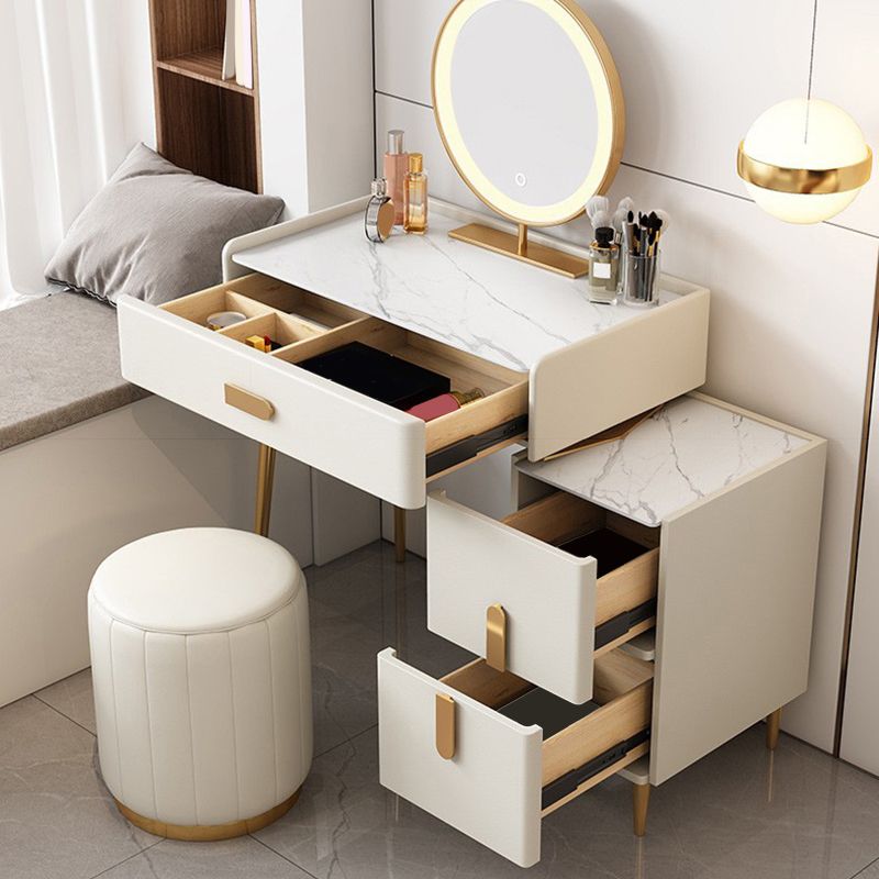 White Vanity Dressing Table Set Stone Top Dresser with Storage Drawers