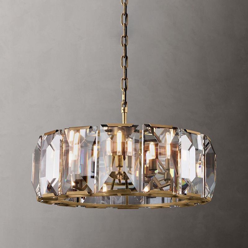 Araña de lámpara de tambor de estilo moderno lámpara de araña de cristal transparente para dormitorio