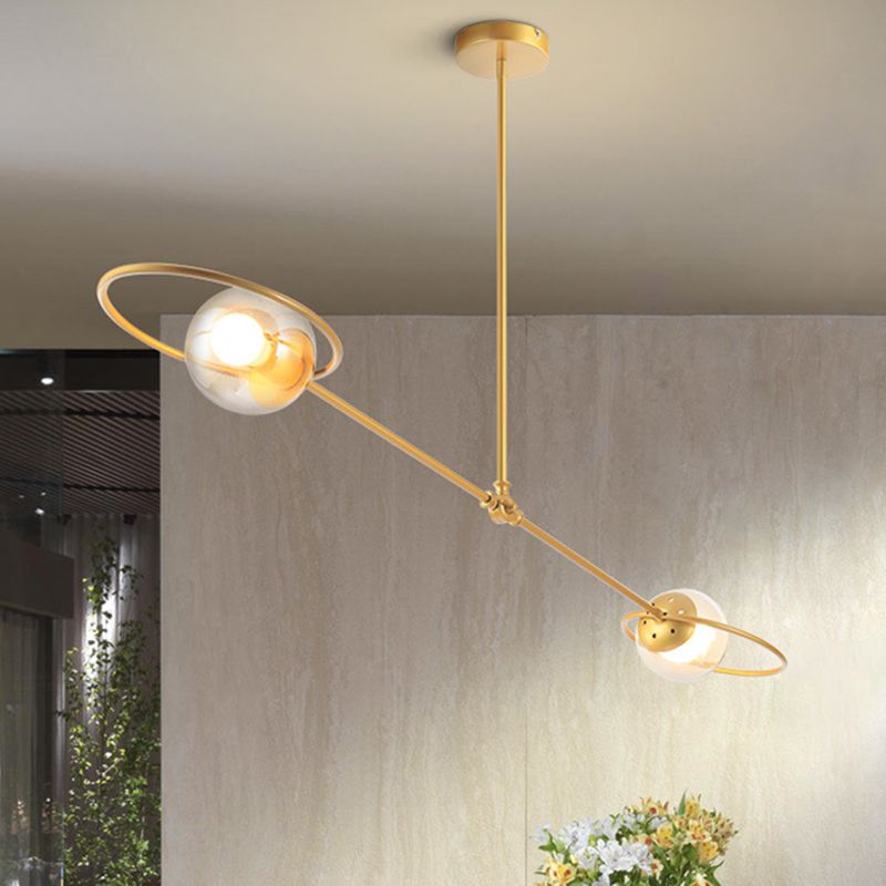 Klares Glas modo hängende Licht mit Ring 2 Lichter moderner Kronleuchter in Gold für Schlafzimmer