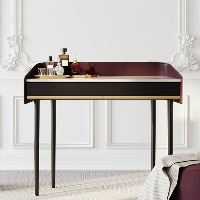 Contemporary Simple Stone Vanity Makeup Table Set with Mirror & Stool
