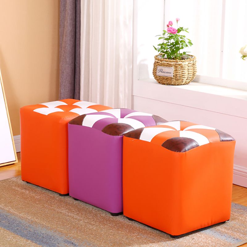 Purple Modern Pouf Leather Check Print Pouf for Drawing Room