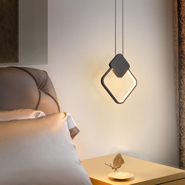 Modern Minimalist Style Cord Hung Hanging Pendant Lights Metal Ceiling Lamp in Black Finish for Bedroom