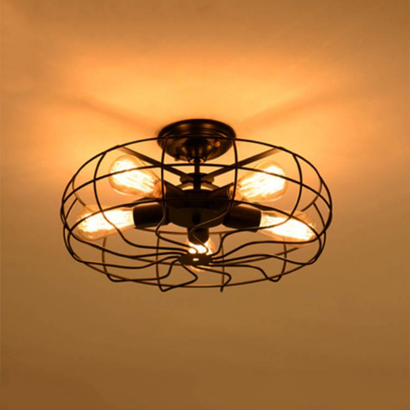 Industrial Style Flush Mount Metal Ceiling Light in Black for Hallway