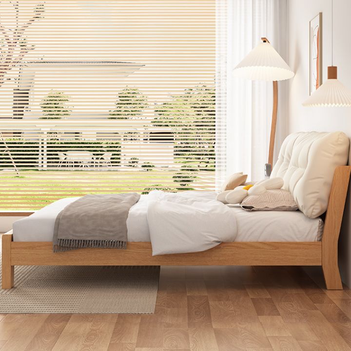 Contemporary Solid Wood Upholstered Headboard Rectangular Standard Bed, Light Not Included