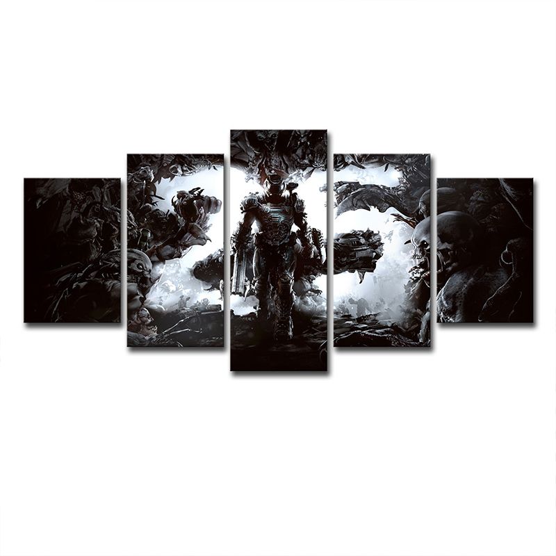Sci-Fi Doom Game Scene Art Print Canvas Multi-Piece Black Wall Decor for Boys Room