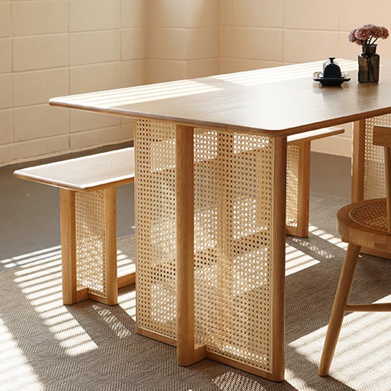 Modern Oak Table for Restaurant Rectangle Dining Table with Double Pedestal