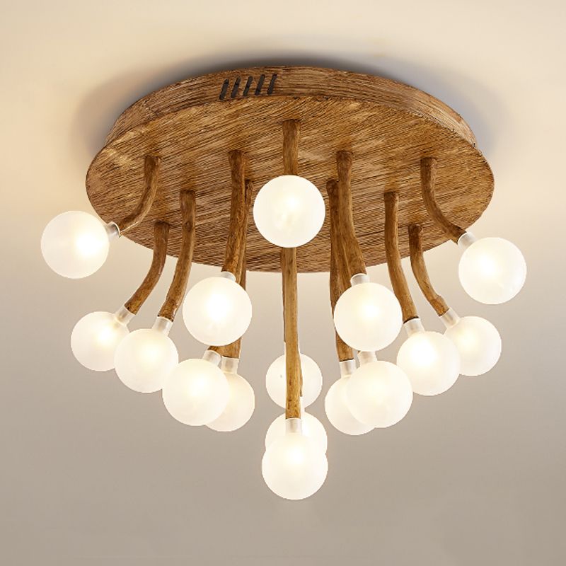 Luminaire encastré contemporain à bulles en bois, plafonnier encastré en marron