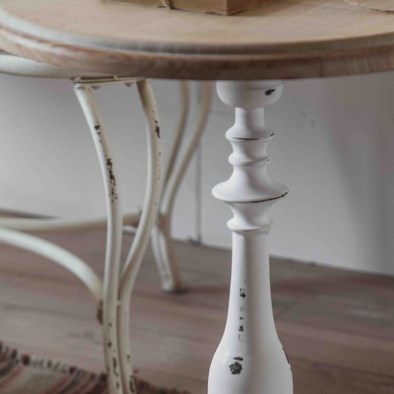 Rustic Style Sofa Side Accent Table Round Shape Metal and Wood Side Table
