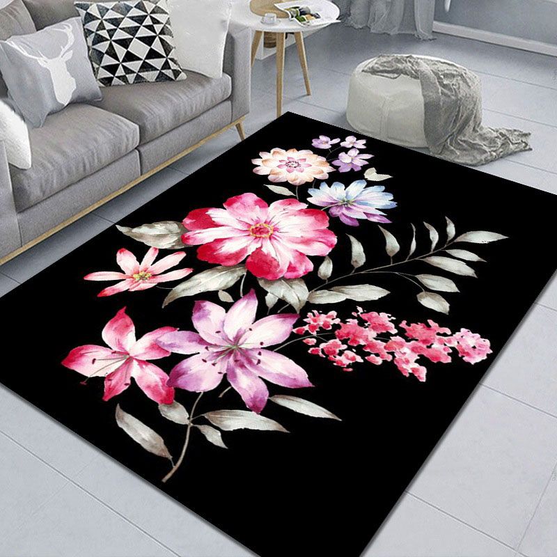 Contemporary Floral Print Rug Polyester Area Carpet Stain Resistant Indoor Rug for Living Room
