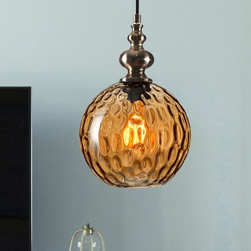 8"/10" W Global Shade Hanging Lighting Modern Stylish Clear/Smoke Gray Dimpled Glass 1 Light Living Room Pendant Lamp