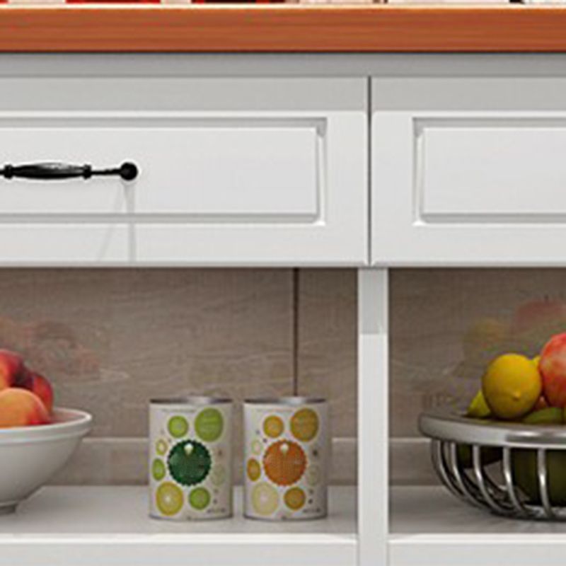 Matte Finish Pine Wood Kitchen Island Table with Open Storage for Dining Room