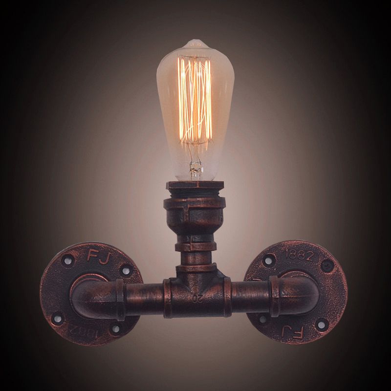 Industrial Style Pipe Shape Wall Sconce Metal 1 Light Sconces for Bedroom