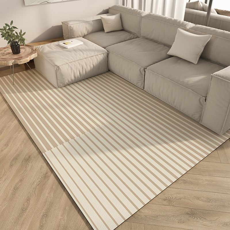 Beige Simple Rug PVC Line Rug Stain Resistant Rug for Living Room