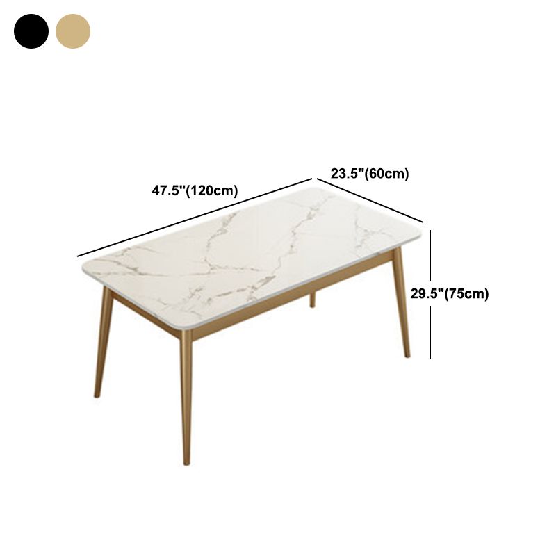 Luxury Rectangle Dining Table White Sintered Stone Top Table with 4 Iron Legs